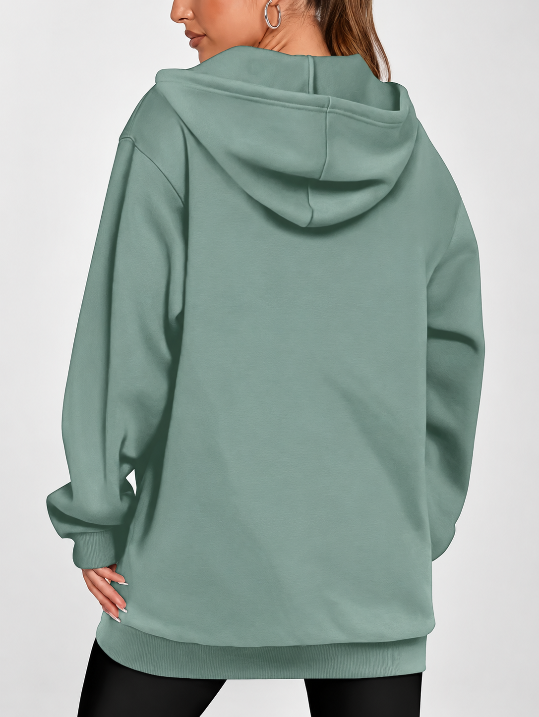 Women's Longline Zip Up Hoodie in Green – Studio Photo 2