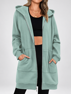 Women's Longline Zip Up Hoodie in Green – Studio Photo 3