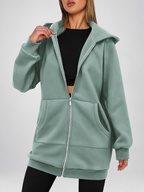 Women's Longline Zip Up Hoodie in Green – Studio Photo 4