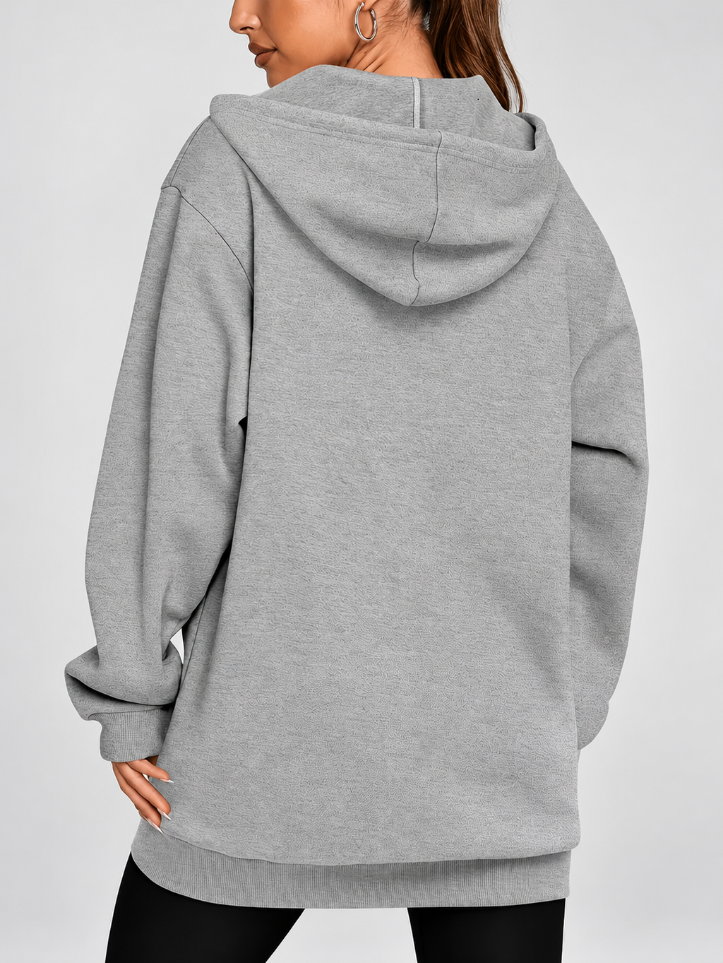 Women's Longline Zip Up Hoodie in Grey – Studio Photo 2