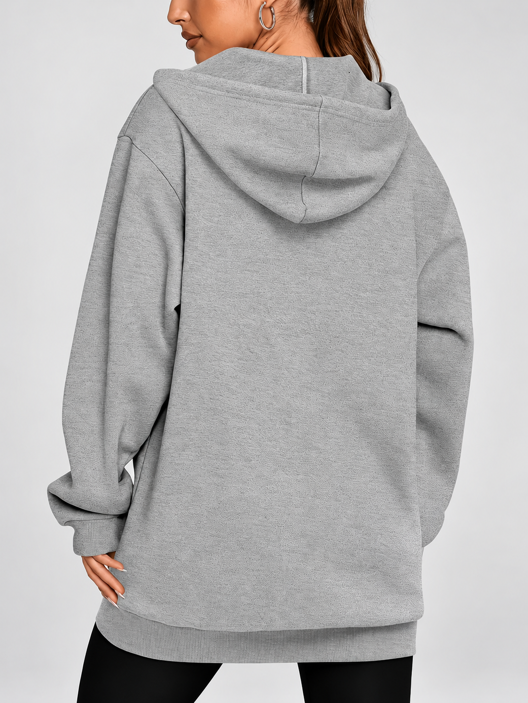 Women's Longline Zip Up Hoodie in Grey – Studio Photo 2