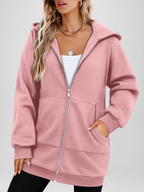 Women's Longline Zip Up Hoodie in Pink – Studio Photo 1