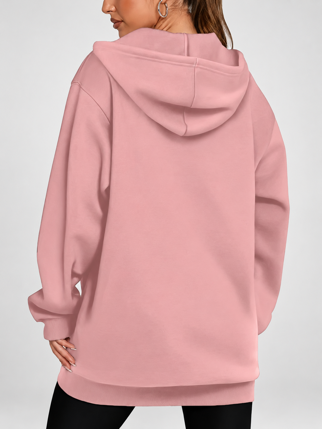 Women's Longline Zip Up Hoodie in Pink – Studio Photo 2