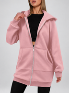 Women's Longline Zip Up Hoodie in Pink – Studio Photo 4