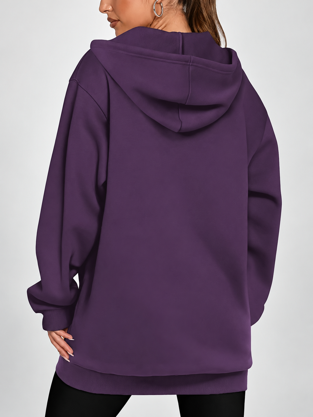 Women's Longline Zip Up Hoodie in Purple – Studio Photo 2
