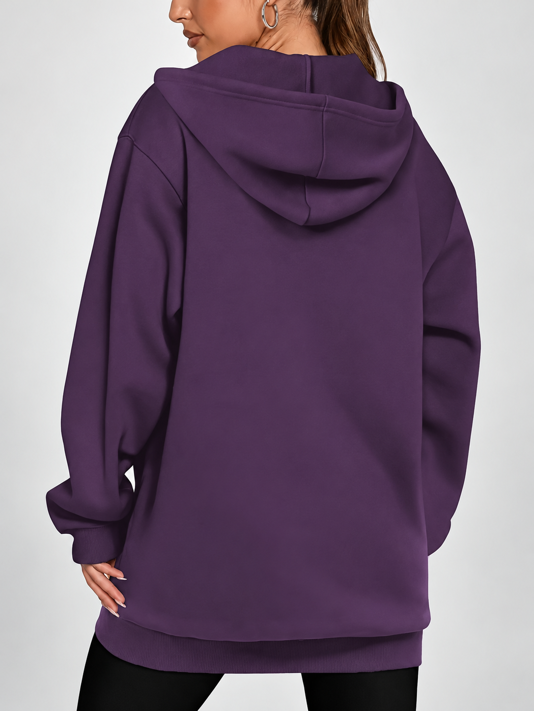 Women's Longline Zip Up Hoodie in Purple – Studio Photo 2