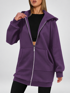 Women's Longline Zip Up Hoodie in Purple – Studio Photo 3
