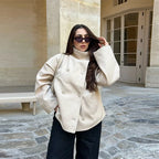 Women's Loose Fit Stand Collar Single Breasted Wool Look Short Coat 12