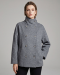 Women's Loose Fit Stand Collar Single Breasted Wool Look Short Coat 2