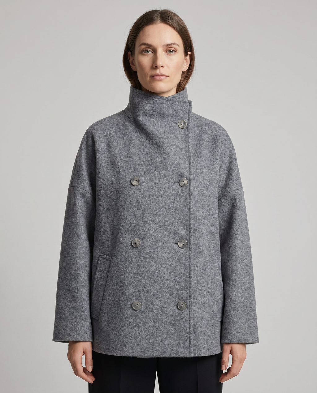 Women's Loose Fit Stand Collar Single Breasted Wool Look Short Coat 3