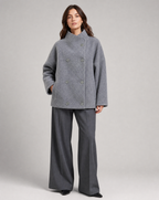 Women's Loose Fit Stand Collar Single Breasted Wool Look Short Coat 4