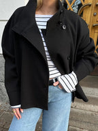 Women's Loose Fit Stand Collar Single Breasted Wool Look Short Coat 7
