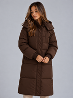 Women's Maxi Length Hooded Puffer Coat with Padded Panels