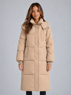 Women's Maxi Length Hooded Puffer Coat with Padded Panels