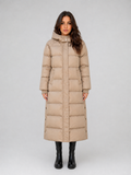 Women's Maxi Length Hooded Puffer Coat with Press Stud Front