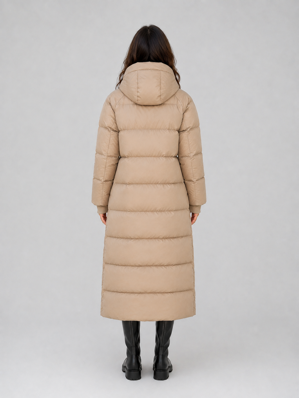 Women's Maxi Length Hooded Puffer Coat with Press Stud Front
