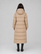 Women's Maxi Length Hooded Puffer Coat with Press Stud Front