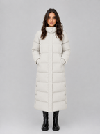 Women's Maxi Length Hooded Puffer Coat with Press Stud Front