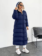 Women's Maxi Puffer Coat with Sherpa Lined Hood and Zip Front