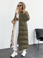 Women's Maxi Puffer Coat with Sherpa Lined Hood and Zip Front