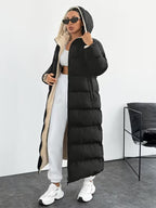 Women's Maxi Puffer Coat with Sherpa Lined Hood and Zip Front