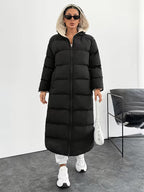 Women's Maxi Puffer Coat with Sherpa Lined Hood and Zip Front