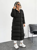 Women's Maxi Puffer Coat with Sherpa Lined Hood and Zip Front