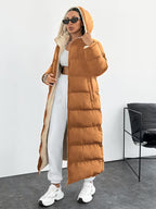 Women's Maxi Puffer Coat with Sherpa Lined Hood and Zip Front