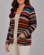 Women's Multicolour Knit Long Sleeve Open Front Cardigan