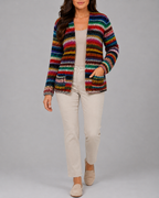 Women's Multicolour Knit Long Sleeve Open Front Cardigan