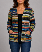 Women's Multicolour Knit Long Sleeve Open Front Cardigan