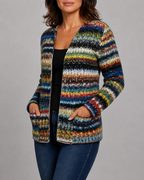 Women's Multicolour Knit Long Sleeve Open Front Cardigan