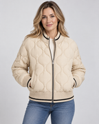 Women's Onion Quilted Bomber Jacket with Zip Front and Ribbed Trims