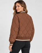 Women's Onion Quilted Bomber Jacket with Zip Front and Ribbed Trims