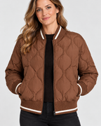 Women's Onion Quilted Bomber Jacket with Zip Front and Ribbed Trims