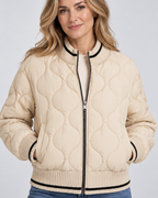 Women's Onion Quilted Bomber Jacket with Zip Front and Ribbed Trims
