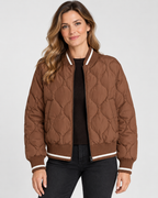 Women's Onion Quilted Bomber Jacket with Zip Front and Ribbed Trims