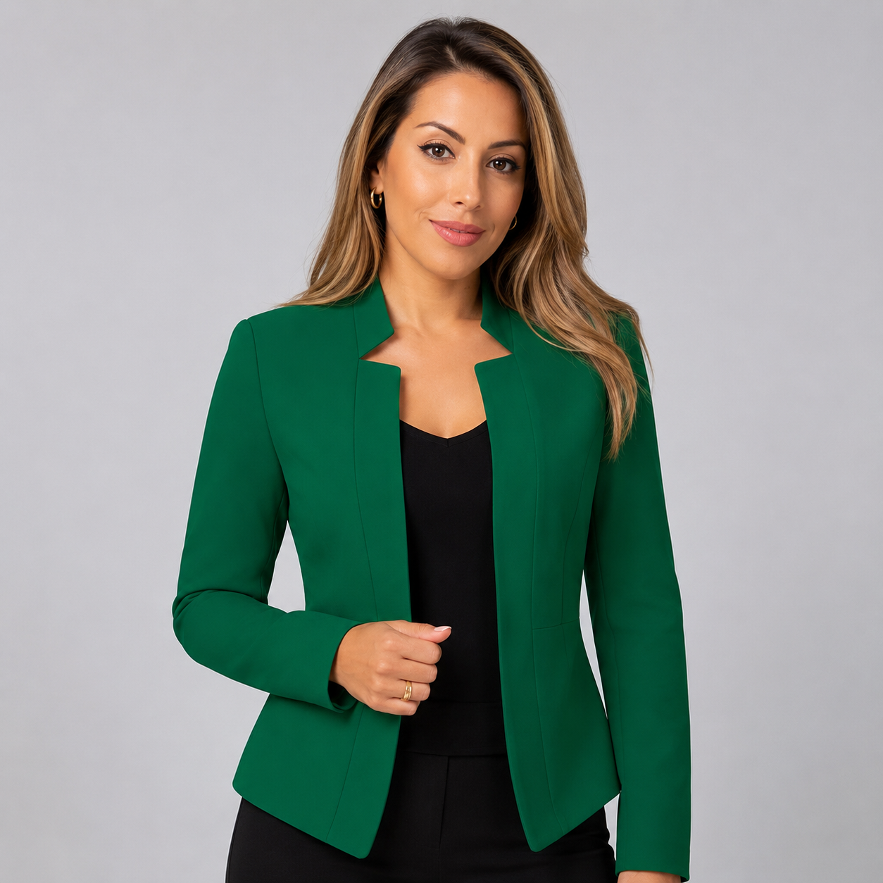 Women's Open Front Blazer Jacket with Notch Neckline