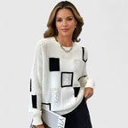 Women's Openwork Patchwork Knit Jumper with Round Neck