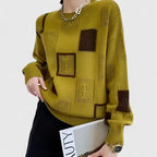 Women's Openwork Patchwork Knit Jumper with Round Neck