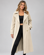 Beige double breasted trench coat front