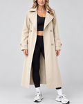 Women's Long Belted Trench Coat with Double Breasted Front