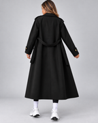 Black double breasted trench coat back