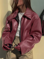 Women's Oversized Biker Jacket with Faux Leather Finish and Zip Front