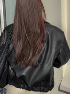 Women's Oversized Biker Jacket with Faux Leather Finish and Zip Front