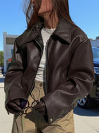Women's Oversized Biker Jacket with Faux Leather Finish and Zip Front
