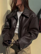 Women's Oversized Biker Jacket with Faux Leather Finish and Zip Front
