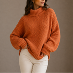 Women's Oversized Chunky Knit Jumper with Turtleneck