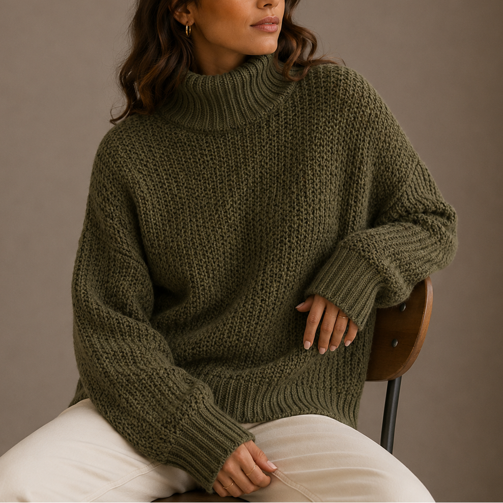 Women's Oversized Chunky Knit Jumper with Turtleneck