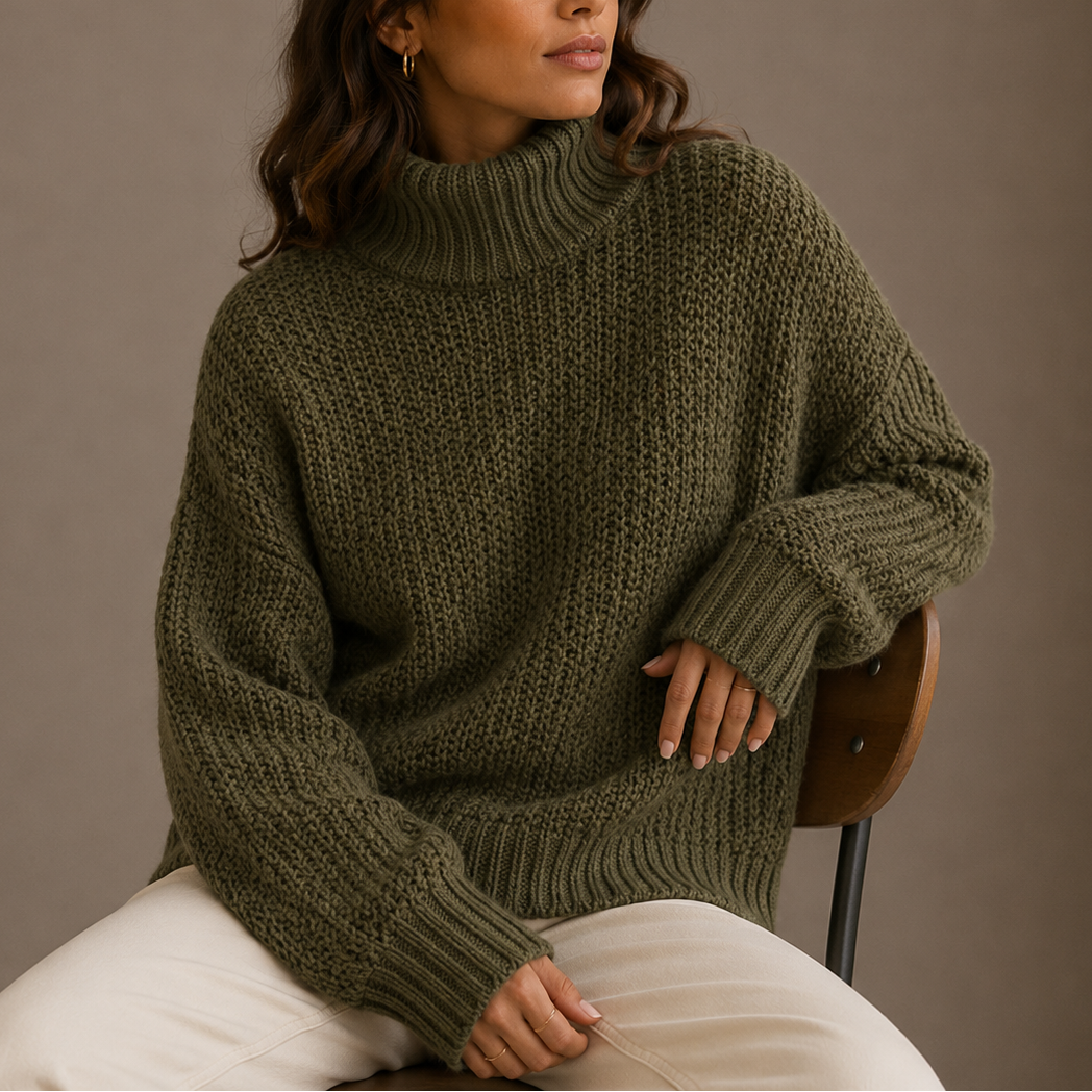Women's Oversized Chunky Knit Jumper with Turtleneck